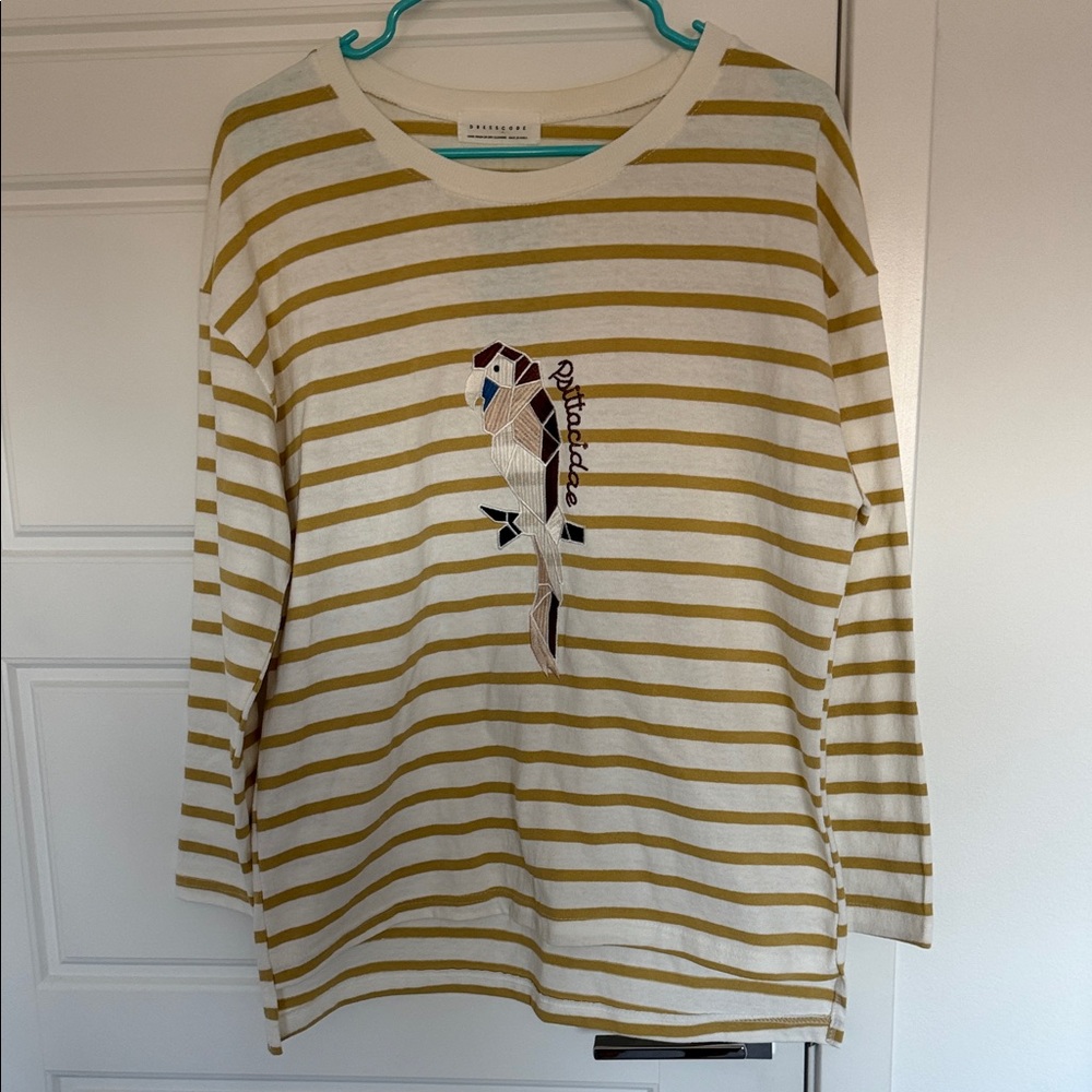 NWT Striped Long Sleeve Top with Bird Design patched